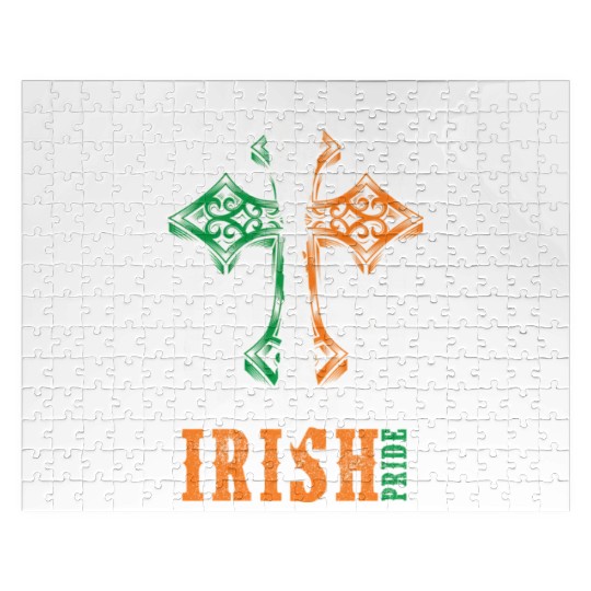 Irish American Flag Celtic Cross Jigsaw Puzzles