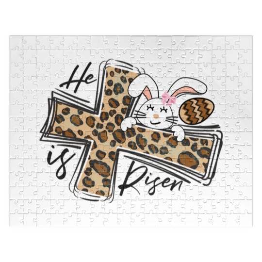 Happy Easter He Is Risen Jesus Cross Easter Bunny Jigsaw Puzzles