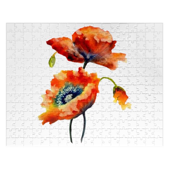 RED POPPIES Jigsaw Puzzles, WATERCOLOR RED POPPIES TOP