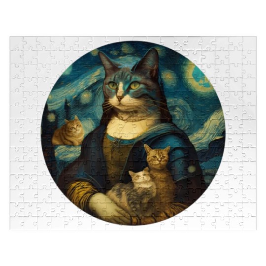 Mona Lisa With Cats Starry Night Van Gogh Painting Jigsaw Puzzles
