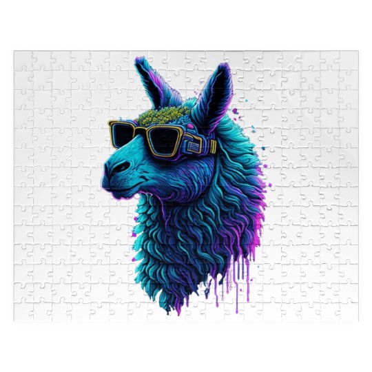 Neon Alpaca with Glasses Jigsaw Puzzles