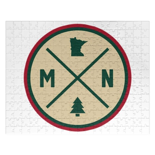 Minnesota Mn Circle Patch Red And Green Jigsaw Puzzles
