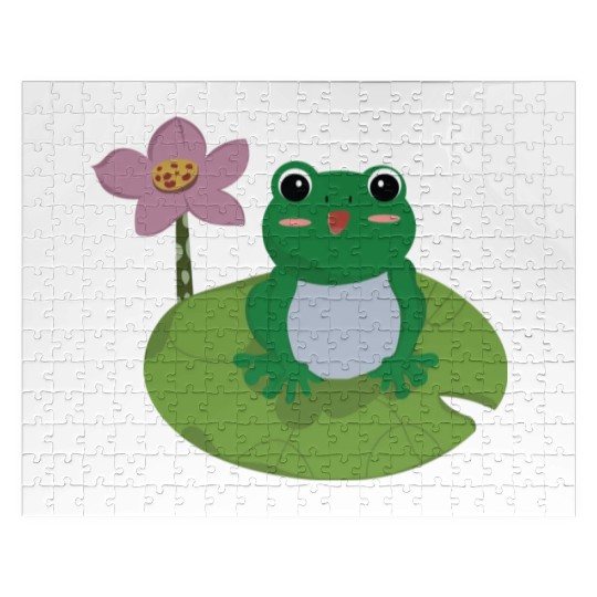 Green Frog on Lotus Leaf vector. Jigsaw Puzzles