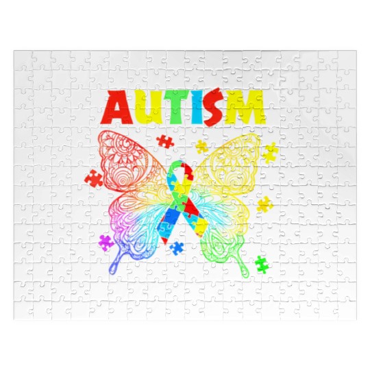Butterfly I'M A Proud Autism Grandma Autism Awaren Jigsaw Puzzles