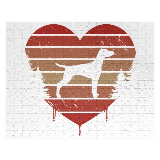 Cute Red Vintage Heart Vizslas 80s Valentine Day Jigsaw Puzzles