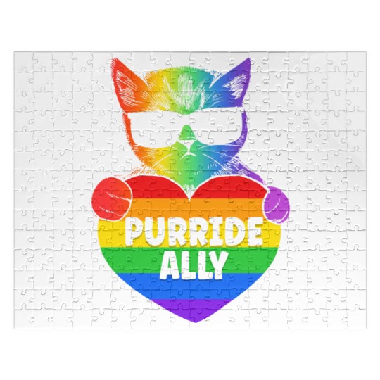 Purride Ally Cat Rainbow LGBT Pride Month Feline Jigsaw Puzzles