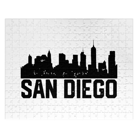 San Diego Skyline, Black San Diego California CA Jigsaw Puzzles