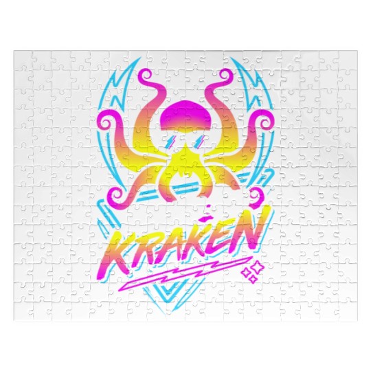 Release The Kraken Retro Neon Synthwave 80s 90s Jigsaw Puzzles