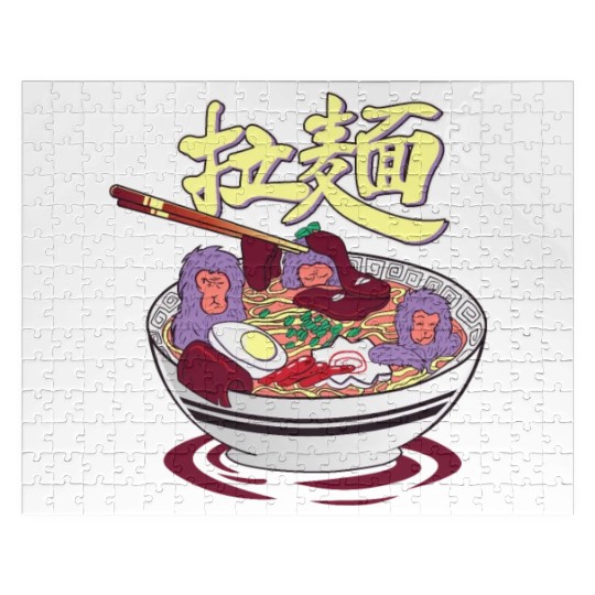 Japanese monkeys in a ramen hot spring Jigsaw Puzzles
