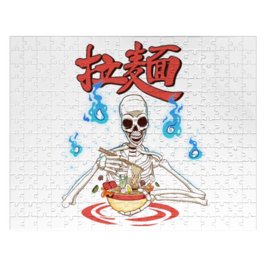 skeleton eating ramen japan noodle soup bowl art Jigsaw Puzzles
