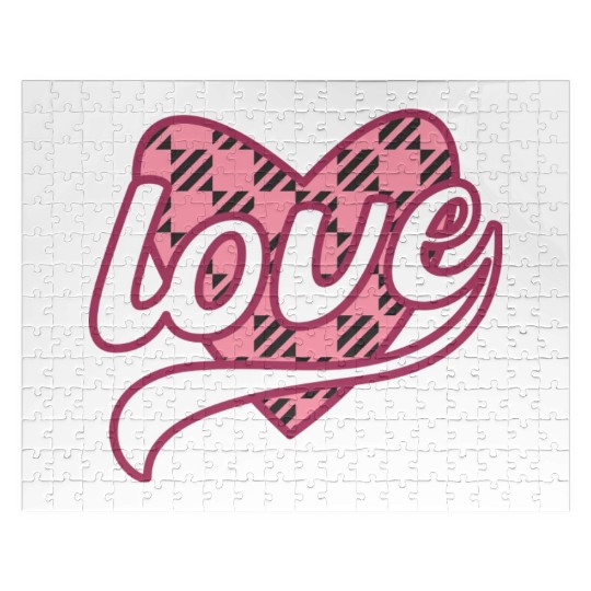 Buffalo Plaid Heart Love Valentine days travel Jigsaw Puzzles