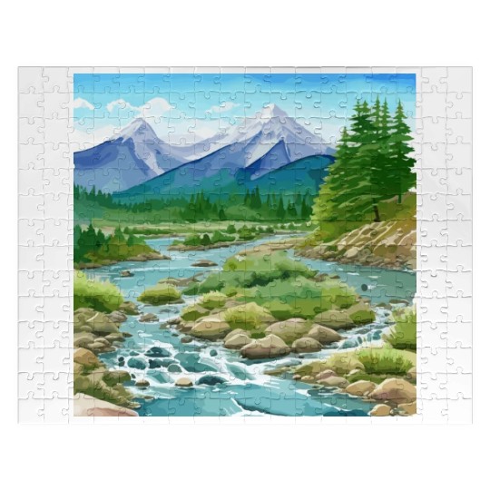 Watercolor Mountain River Jigsaw Puzzles