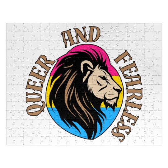 LGBTQ Queer and Fearless, Lion with Pansexual Flag Jigsaw Puzzles