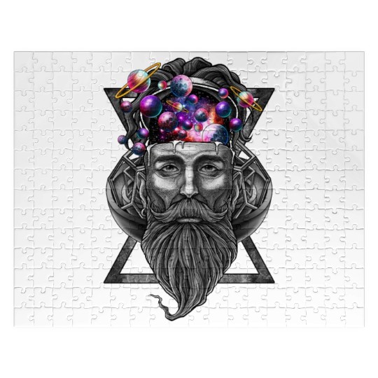 Long beard hipster trippy solar system Jigsaw Puzzles