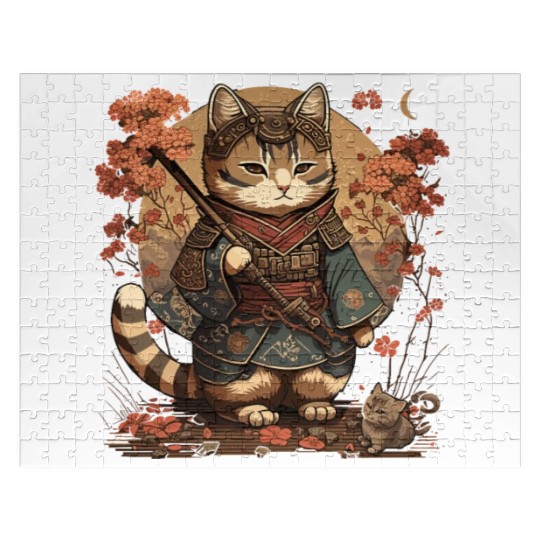 Samurai Cat Warrior Japanese Ninja Cat Kawaii Jigsaw Puzzles
