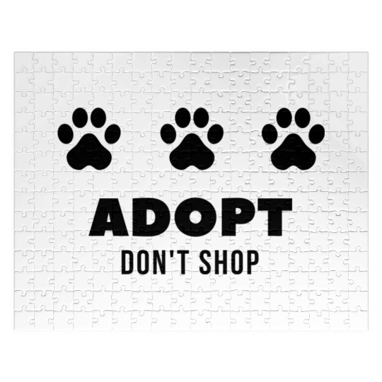 ADOPT DON'T SHOP - Black Design with Paw Prints Jigsaw Puzzles