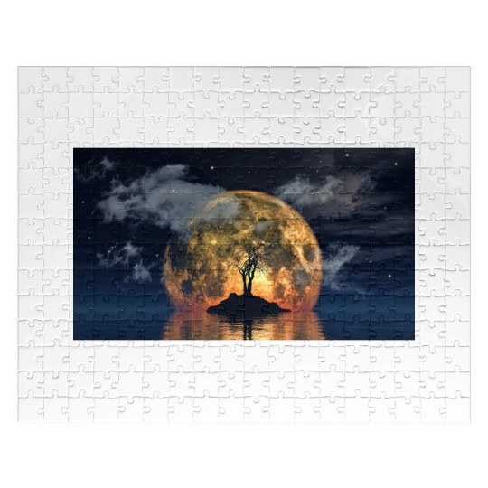 spooky tree against big moon Jigsaw Puzzles