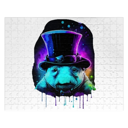 Cute Tardigrade in a Top Hat - Retro Disco Drip Ar Jigsaw Puzzles