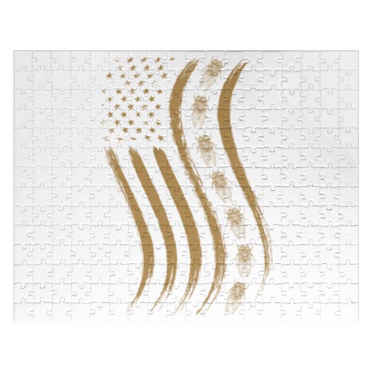 Cicada Line In Waving Distressed Us Flag For Jigsaw Puzzles