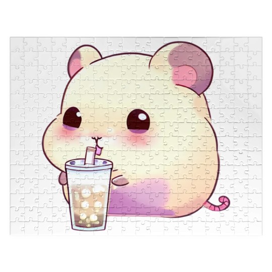 Kawaii hamster with bubble tea Jigsaw Puzzles