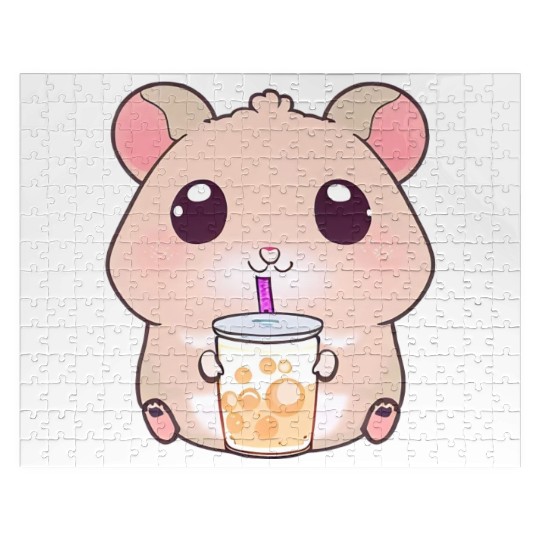 Kawaii hamster with bubble tea Jigsaw Puzzles