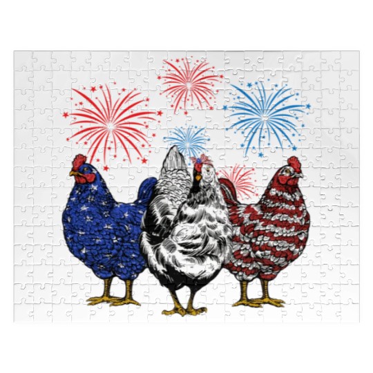 Funny Chickens American Flag Patriotic Farmer 4th Jigsaw Puzzles