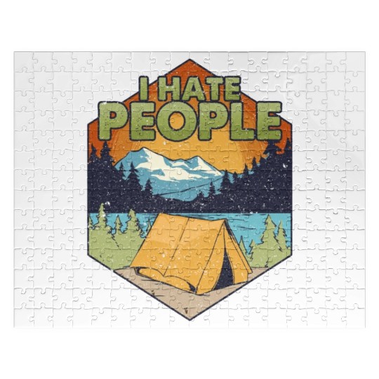 Cute Funny I Hate People Camping In Nature Pun Jigsaw Puzzles