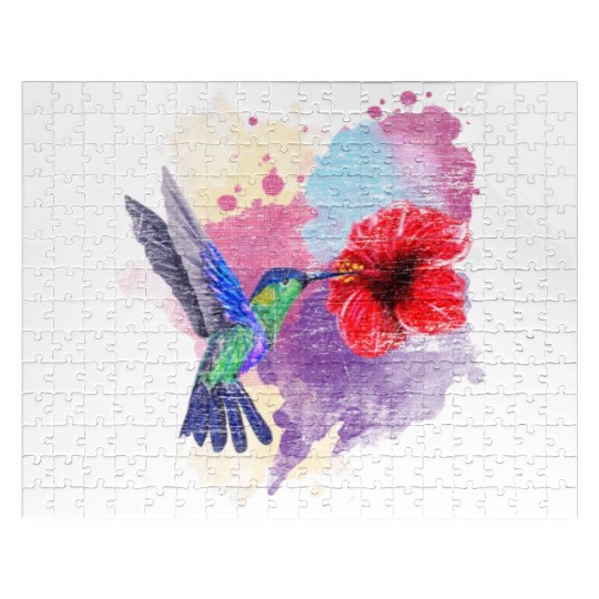 Pretty Bird Animal Hibiscus Flower Hummingbird Jigsaw Puzzles