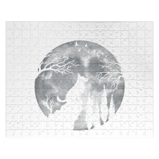 German Shepherd Dog Full Moon At Night German Shep Jigsaw Puzzles