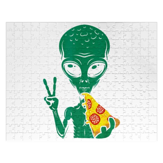 Funny Alien Eating Pizza Alien Lover Jigsaw Puzzles