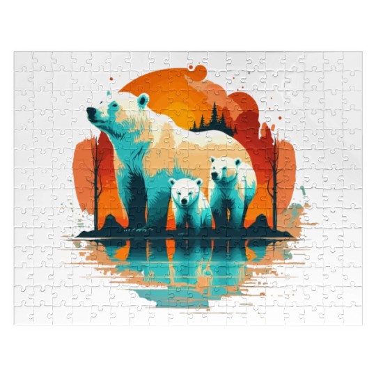 Polar Bear with cubs, Snow Spectrum Jigsaw Puzzles