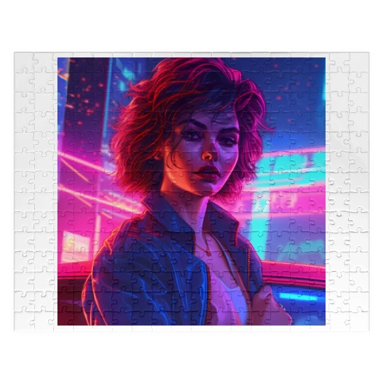 Synthwave Girl - Vibrant Anime Car Artwork Jigsaw Puzzles