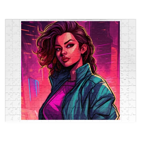 Synthwave City Bloom - Neon Pink Cityscape Jigsaw Puzzles