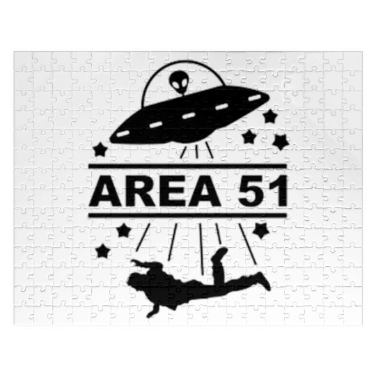 Area 51 Black And White Spaceship Abducter Jigsaw Puzzles