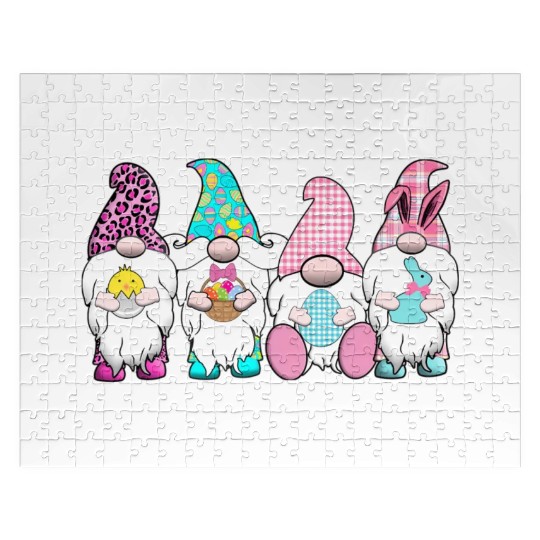 4 Easter Gnomes Pastel Spring Bunny Ears Gingham R Jigsaw Puzzles