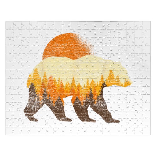 Full Moon Trees Wildlife Forest Bear Lover Jigsaw Puzzles
