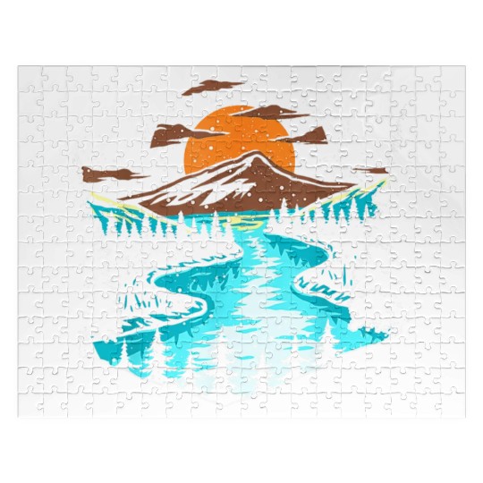 Wildlife Mountain River Outdoor Nature Full Moon Jigsaw Puzzles