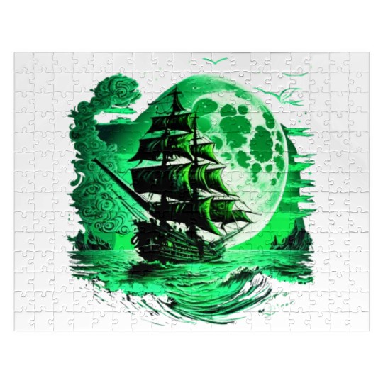 Historical Sailing Ship At Full Moon. Jigsaw Puzzles
