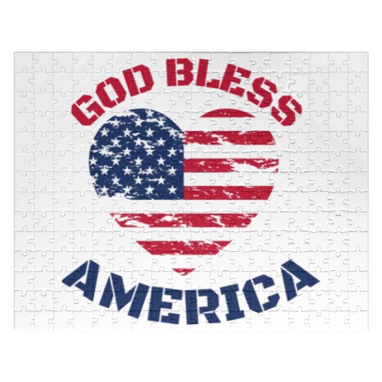God Bless America, Heart Flag Shape. Jigsaw Puzzles