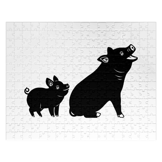 Cheerful pig with piglet logo Jigsaw Puzzles