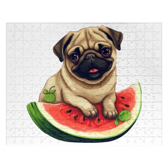 Pug with Melon, Funny Summer Design for Dog Lovers Jigsaw Puzzles