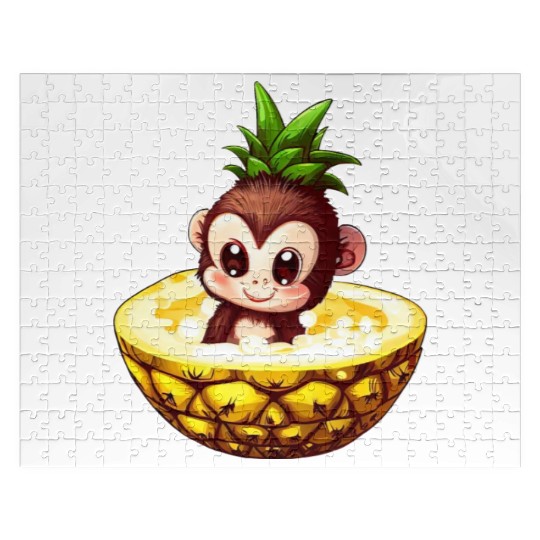 Monkey Chimpanzee with Pineapple, Funny Tropical Jigsaw Puzzles