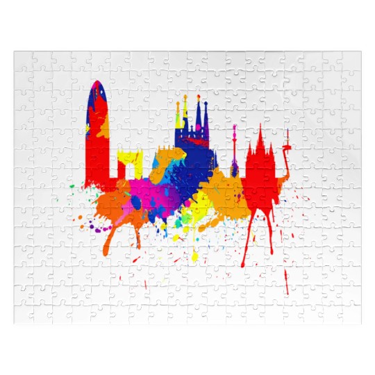 Barcelona Skyline Spain Colored Painting Love Barc Jigsaw Puzzles