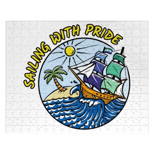 LGBTQ Sailing Ship with Gay Flag, Family Vacation Jigsaw Puzzles