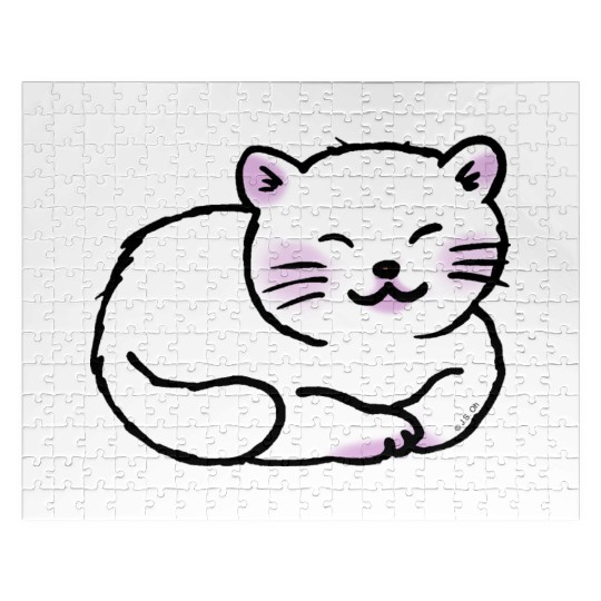 Sleepy White Cat Jigsaw Puzzles