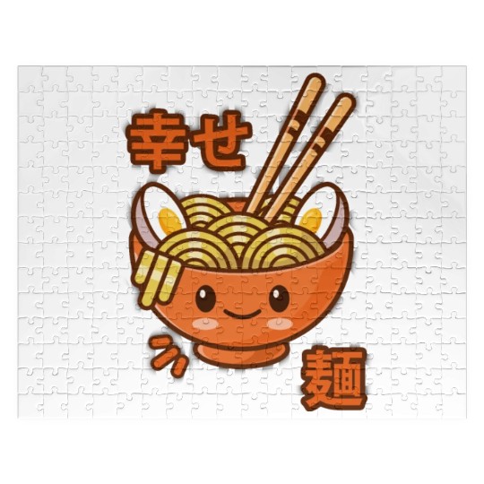 Kawaii Ramen Noodle Bowl Noodles Orange Jigsaw Puzzles