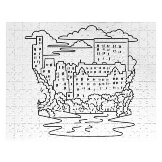 Central Park and Midtown Manhattan Mono Line Art Jigsaw Puzzles