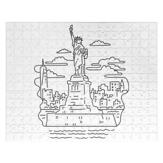 Statue of Liberty New York USA Mono Line Jigsaw Puzzles