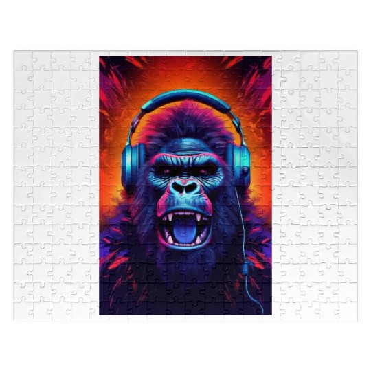 Gorilla Headphones music art Jigsaw Puzzles