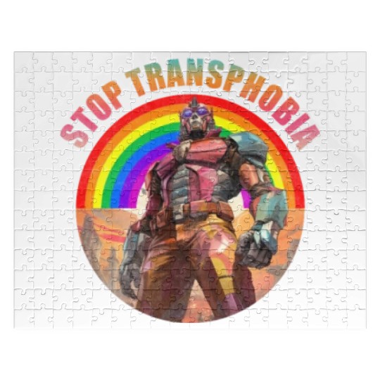 Stop transphobia robot wears coloful costume Jigsaw Puzzles